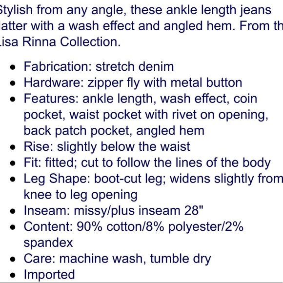 Lisa Rinna Angled Hem Jeans - Dark Wash - Sz 10 - Picture 6 of 6